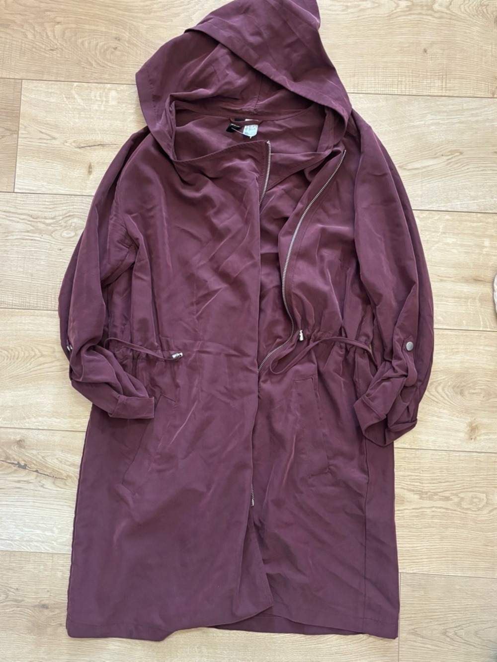 Lightweight Burgundy Rain Jacket for Spring, Hooded Anorak from H&M Size 12